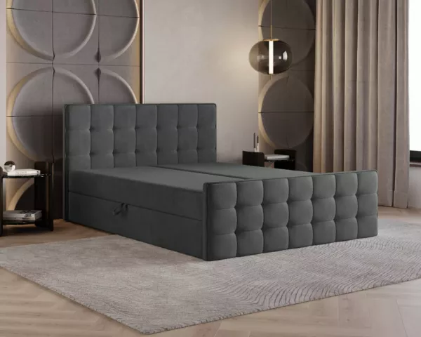 Łóżko kontynentalne VELIA | czarne | - obrazek 2